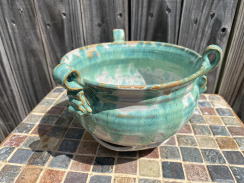 White and green hanging planter